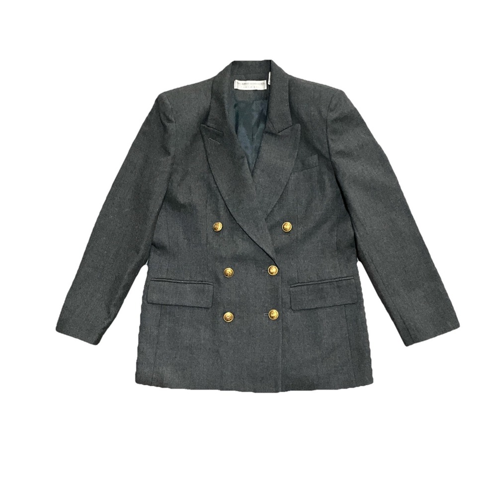 Valerie Stevens Vintage 90s Pure Wool Double Breasted Blazer Gold Buttons Size 4